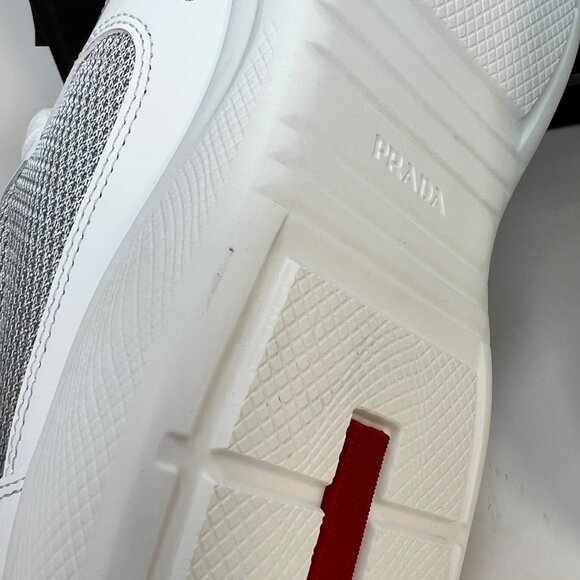 Prada Americas Cup Sneakers Women Bianco Argento Patent Leather Sneakers Size 40 - Picture 13 of 13